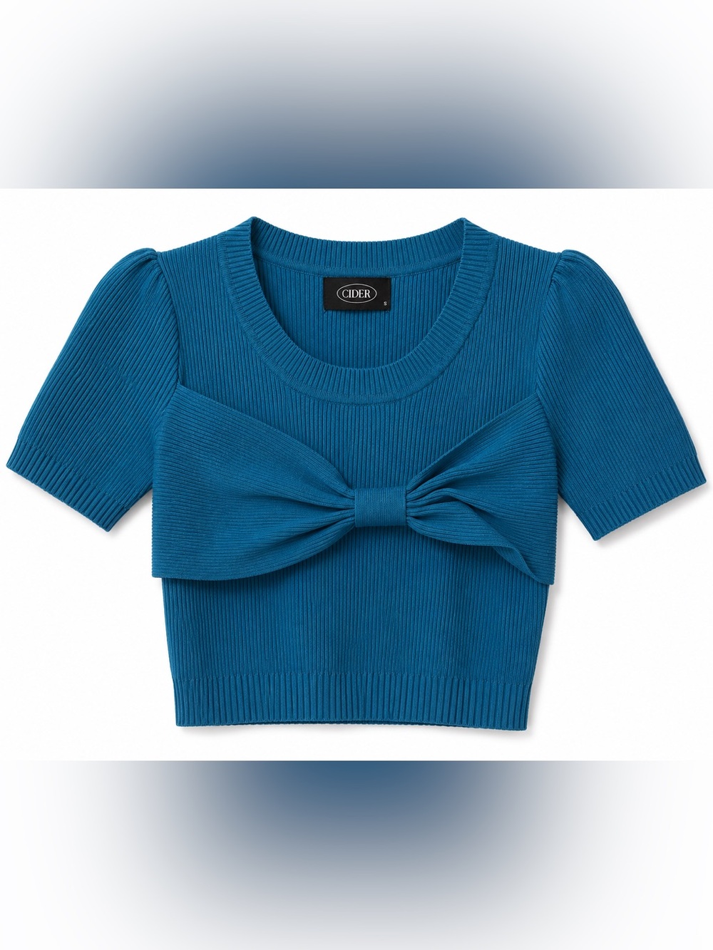 CIDER Ribbed Bow-Front Cropped Sweater- S